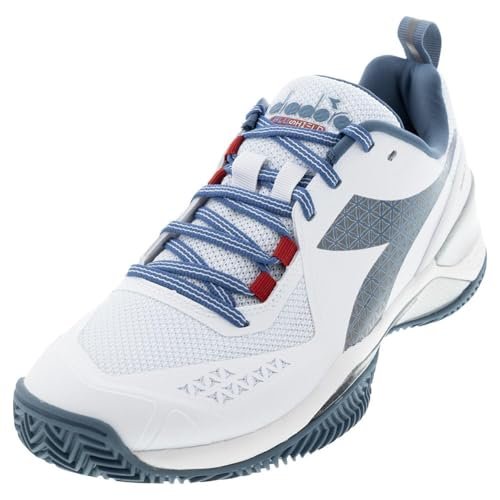 DIADORA Men`s Blushield Torneo 2 Clay Tennis Shoes White and Oceanview