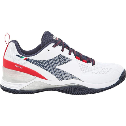 Diadora Men's Blushield Torneo 2 Clay Tennis Shoe - White/Blue Corsair/Fiery Red