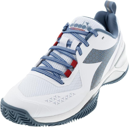 DIADORA Men`s Blushield Torneo 2 Clay Tennis Shoes White and Oceanview