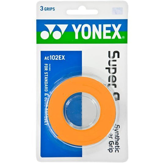 YONEX Overgrip Super GRAP 3 Pack - Tennis, Badminton, Squash - Choice of Colors (Orange)