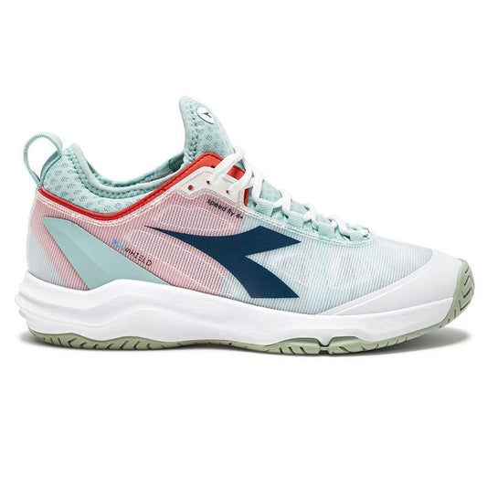 Diadora Women`s Speed Blushield Fly 4+ Clay Tennis Shoe -White/Legion Blue/surf